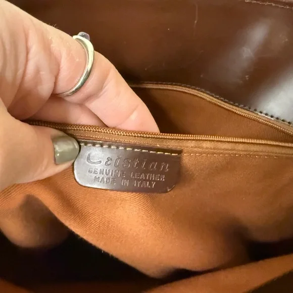 Vintage Cristian Brown Leather Double Handle Tote Bag Italy - Picture 6 of 8